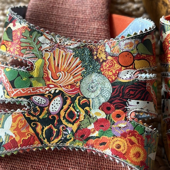 Made in Italy Jeon Leather Colorful Art to Wear Cork Platform Slip On Sandals 8 - Picture 3 of 15